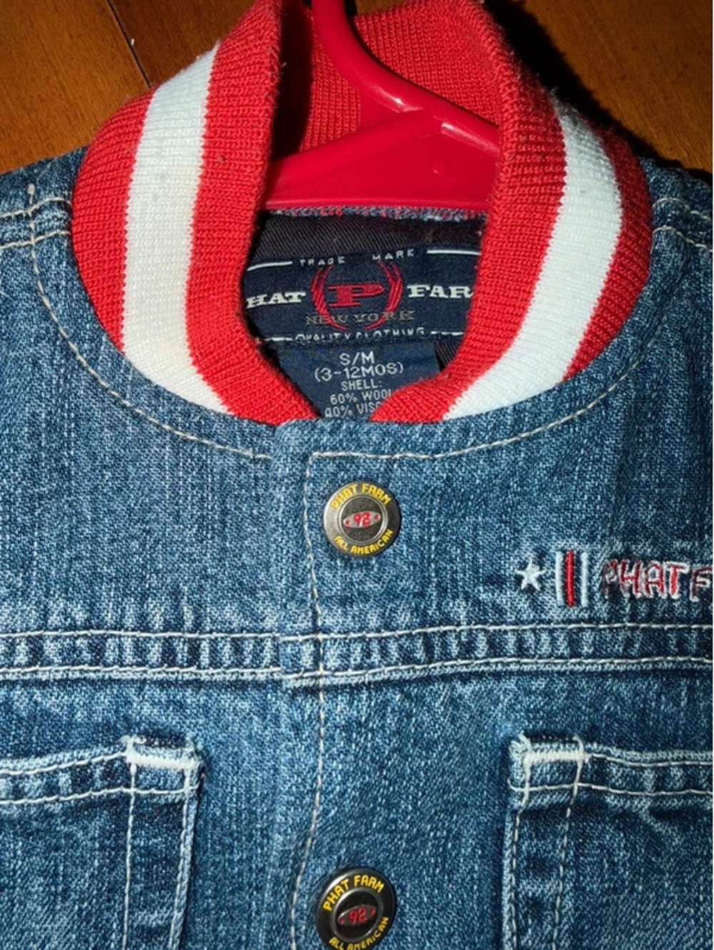 Phat Farm Baby Denim Varsity Jacket 3-12M Y2K - Picture 5 of 7